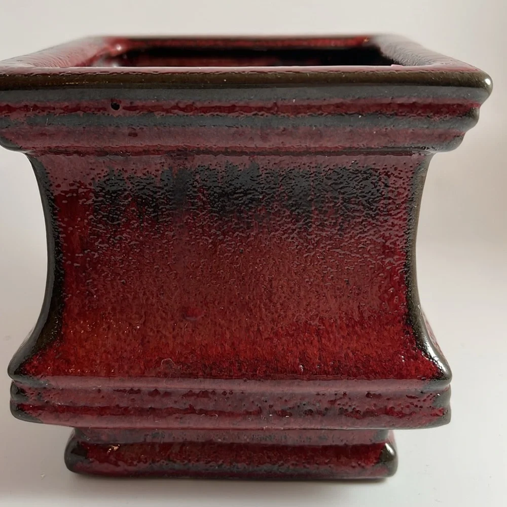 Burgundy Vase Pottery Candle Holder Heavy